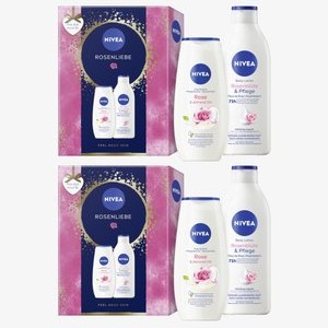 2X ROSENLIEBE GESCHENKSET (JE 2 TLG.) ROSE & ALMOND OIL PFLEGEDUSCHE + ROSENBLÜTEN BODY LOTION - Shower gel