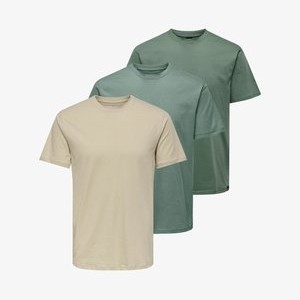 3 PACK - Basic T-shirt - beige grün dunkelgrün 3 PACK - Basic T-shirt - beige grün dunkelgrün