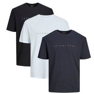 3ER PACK STAR JJ - Print T-shirt - dunkelblau weiß schwarz