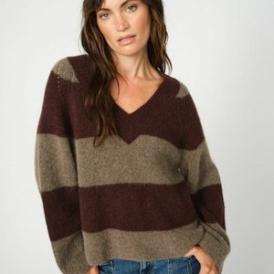 TACI STRIPE V-NECK - Jumper - fudge TACI STRIPE V-NECK - Jumper - fudge