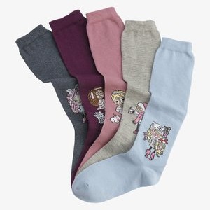 5 PACK - Knee high socks - grau melange hellblau jeans melange pflaume alt rosa 5 PACK - Knee high socks - grau melange hellblau jeans melange pflaume alt rosa