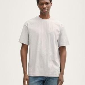 Basic T-shirt - chalk grey leaves jacquard Basic T-shirt - chalk grey leaves jacquard