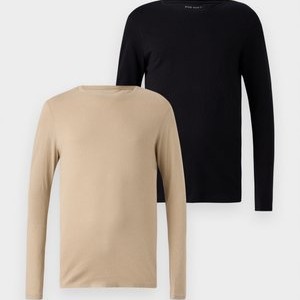 2 PACK - Long sleeved top - beige/black 2 PACK - Long sleeved top - beige/black