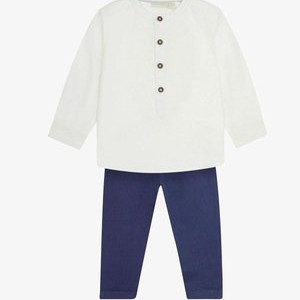 2-PIECE EMBROIDERED GRANDAD SET- REGULAR FIT - Trousers - white