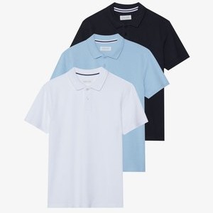 3 PACK SLIM - Polo shirt - white/mottled light blue/black 3 PACK SLIM - Polo shirt - white/mottled light blue/black