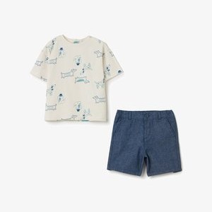 WITH PRINT AND BERMUDA SET - Denim shorts - blue white WITH PRINT AND BERMUDA SET - Denim shorts - blue white