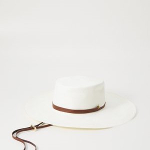Hat - white straw / cognac leather band