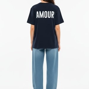 AMOURTEXT BACK HEAVYWEIGHT - Print T-shirt - dark blue AMOURTEXT BACK HEAVYWEIGHT - Print T-shirt - dark blue