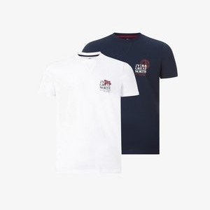 DOPPELPACK ADEKE - Print T-shirt - weiß dunkelblau DOPPELPACK ADEKE - Print T-shirt - weiß dunkelblau