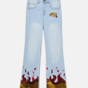 RICAMO PAILLETTES - Straight leg jeans - light denim