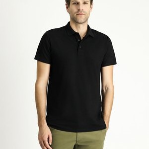 3-BUTTON REGULAR CUT STIFF COLLAR - Polo shirt - black 3-BUTTON REGULAR CUT STIFF COLLAR - Polo shirt - black