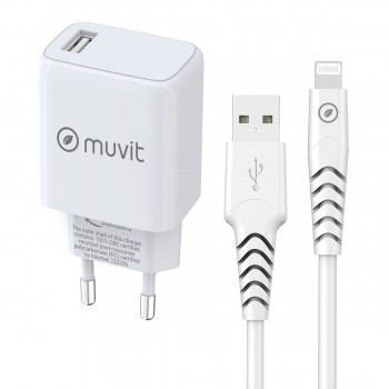Сетевое зарядное устройство + Кабель USB A — USB-C Muvit for Change Белый 12 W