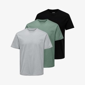 3 PACK - Basic T-shirt - dunkelgrün grau schwarz 3 PACK - Basic T-shirt - dunkelgrün grau schwarz