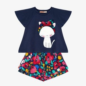 CAT FLOWERS SET - Shorts - dunkelblau CAT FLOWERS SET - Shorts - dunkelblau