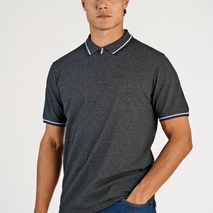 WITH ZIP - Polo shirt - charcoal WITH ZIP - Polo shirt - charcoal