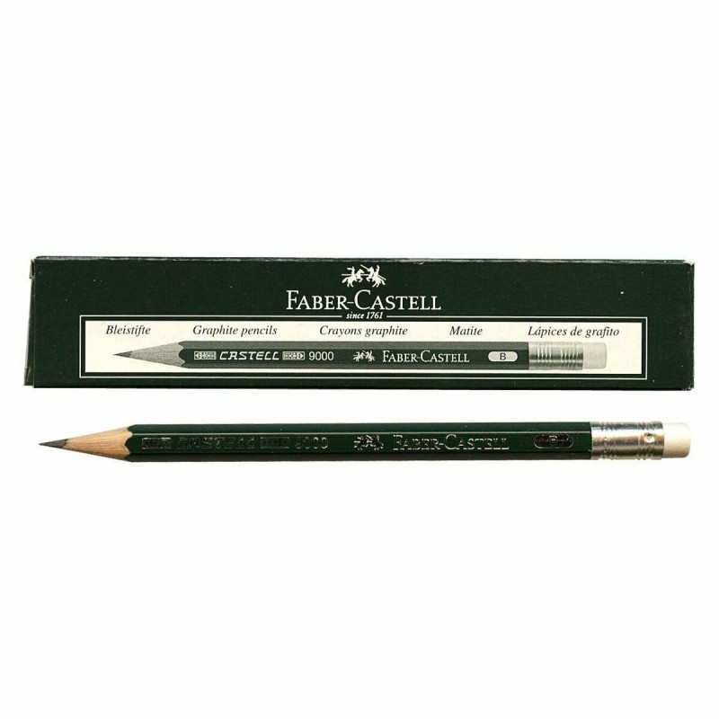 Карандаш с ластиком Faber-Castell 9000 B шестиугольный B (3 штук)