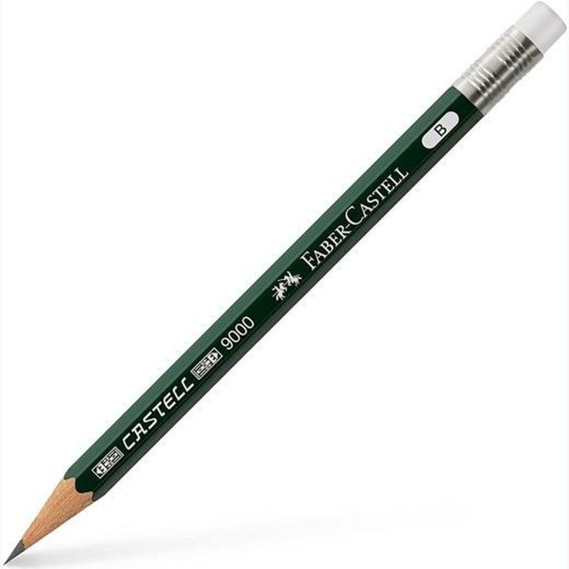 Карандаш с ластиком Faber-Castell 9000 B шестиугольный B (3 штук)