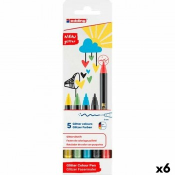 Набор маркеров Edding New Glitter Разноцветный 5 Предметы (6 штук)