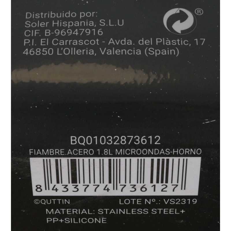 Герметичная коробочка для завтрака Quttin Прямоугольный Нержавеющая сталь Серебристый Сталь 1,8 L (12 штук)