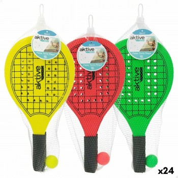 Пляжные лопатки с мячом Aktive Деревянный 20,5 x 39,5 cm (24 штук)