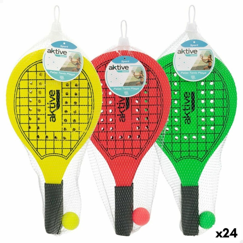 Пляжные лопатки с мячом Aktive Деревянный 20,5 x 39,5 cm (24 штук)