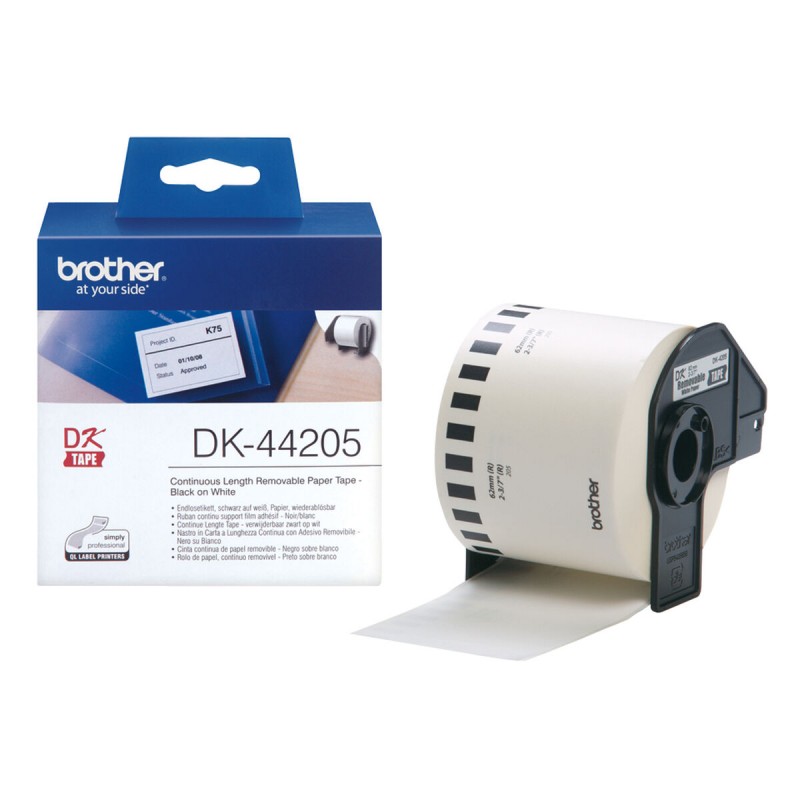 Этикетки для принтера Brother DK-44205 62 mm x 30,48 m Черный/Белый (3 штук)