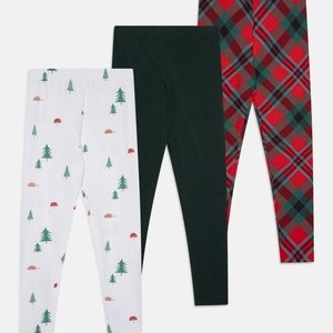 3 PACK - Leggings - Trousers - red/beige/dark green