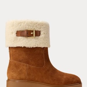ALLYSON SHEARLING & SUEDE LACE-UP BOOTIE - Platform ankle boots - tan ALLYSON SHEARLING & SUEDE LACE-UP BOOTIE - Platform ankle boots - tan