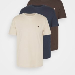 3 PACK - Basic T-shirt - dark blue/beige/dark brown 3 PACK - Basic T-shirt - dark blue/beige/dark brown