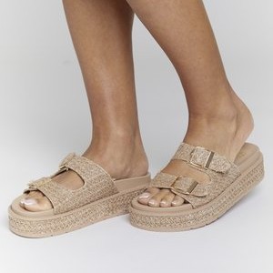 DOUBLE BUCKLE - Heeled mules - beige DOUBLE BUCKLE - Heeled mules - beige