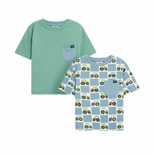 2 PACK - Print T-shirt - blue tractor checkerboard 2 PACK - Print T-shirt - blue tractor checkerboard
