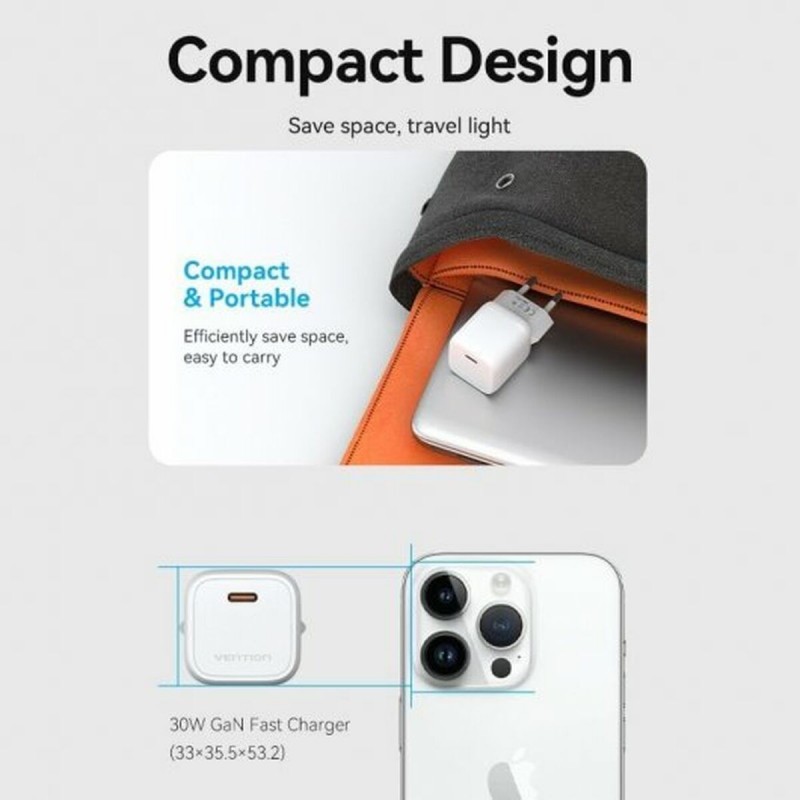 Сетевое зарядное устройство Vention FAKW0-EU 30 W USB-C Жёлтый