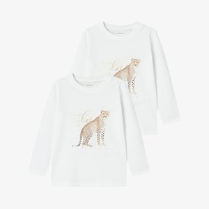 2ER-MIT GEPARD UND SCHRIFTZUG - Long sleeved top - weiß