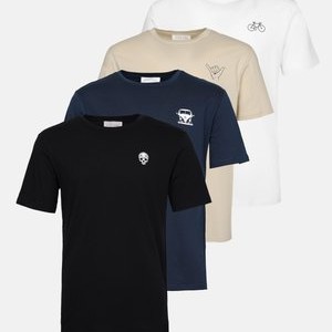 4 PACK - Print T-shirt - white/sand/black/navy