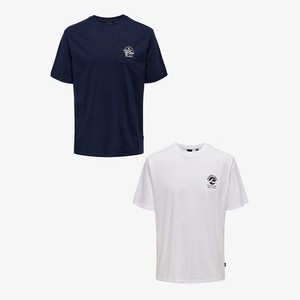 2ER-SET KURZARM RUNDHALS - Print T-shirt - weiß dunkelblau 2ER-SET KURZARM RUNDHALS - Print T-shirt - weiß dunkelblau