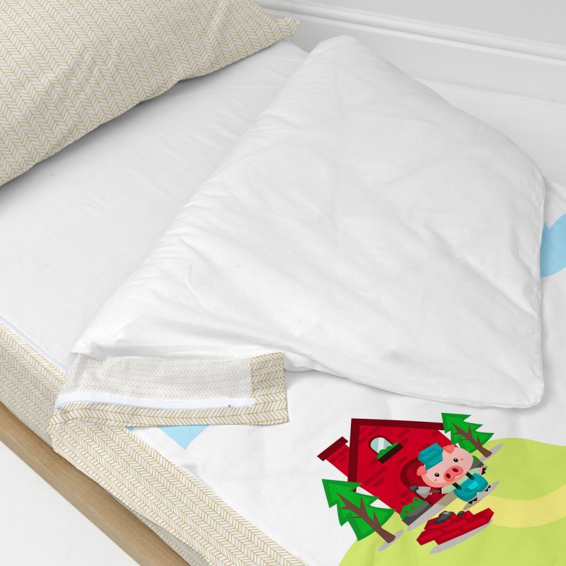 Комплект постельного белья на молнии с одеялом HappyFriday Mr Fox Piggys Разноцветный 105 x 200 cm