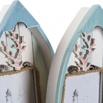 Фото рамка DKD Home Decor 8424001731435 Barco Синий Белый Деревянный MDF Средиземноморье (2 штук)