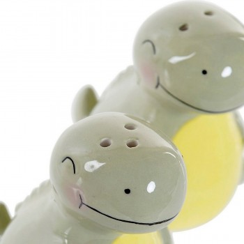 Солонка с крышкой DKD Home Decor LC-173478 Динозавр Белый Зеленый Dolomite 6,6 x 7 x 7,7 cm (2 pcs)