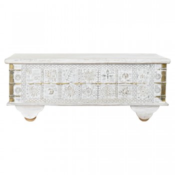 Вспомогательный стол DKD Home Decor MB-182010 Белый Позолоченный Металл Древесина манго 115 x 60 x 45 cm