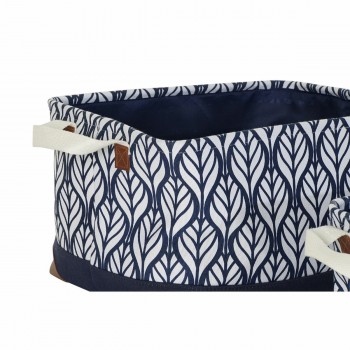 Универсальная корзина DKD Home Decor Белый Коричневый Серый Тёмно Синий Лист растения Boho 40 x 30 x 24 cm Пластик 3 Предметы (2