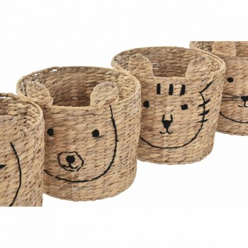корзина DKD Home Decor Коричневый Чёрный Натуральный тростник Животные Тропический 35 x 35 x 35 cm (4 штук)