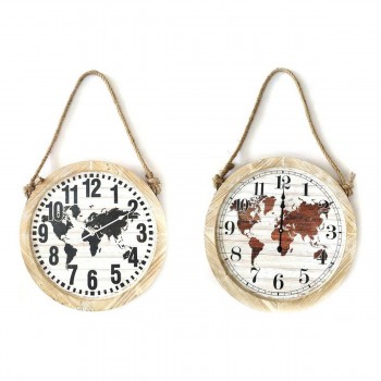 Настенное часы DKD Home Decor Чёрный Коричневый Веревка Деревянный MDF Карта Мира (2 pcs) (50 x 4 x 50 cm)