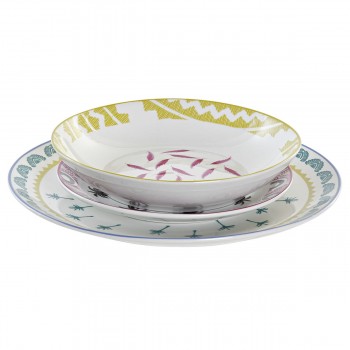 Набор посуды DKD Home Decor Синий Разноцветный бирюзовый Фарфор Колониальный Африканец 27 x 27 x 2,5 cm 18 Предметы (18 pcs)