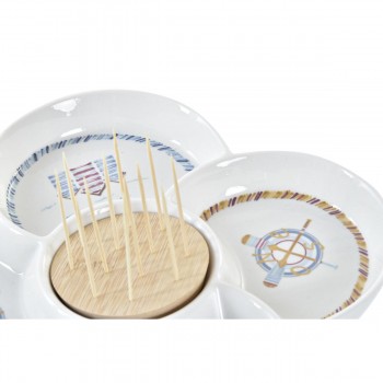 поднос для закусок DKD Home Decor Синий Натуральный Бамбук Керамика Средиземноморье 25 x 25 x 10 cm