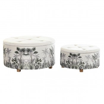 подставка для ног DKD Home Decor Бежевый полиэстер MDF Зеленый Тропический (80 x 80 x 43 cm)