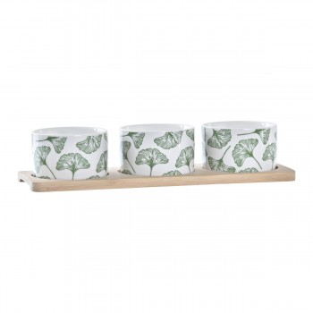 Комплект для аперитива DKD Home Decor Бамбук Керамика Листья 3 Предметы 4 Предметы 28 x 9,7 x 1,5 cm