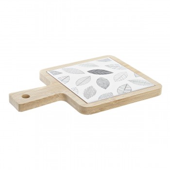 поднос для закусок DKD Home Decor Белый/Черный Бамбук Керамика Листья Cottage 18 x 12 x 1 cm