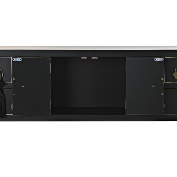 Вспомогательный стол DKD Home Decor 95 x 26 x 79 cm Ель Чёрный Позолоченный Металл Белый Деревянный MDF