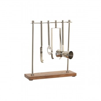 Набор Для Приготовления Коктейлей DKD Home Decor 25,5 x 9 x 30 cm Натуральный Серебристый Нержавеющая сталь древесина акации