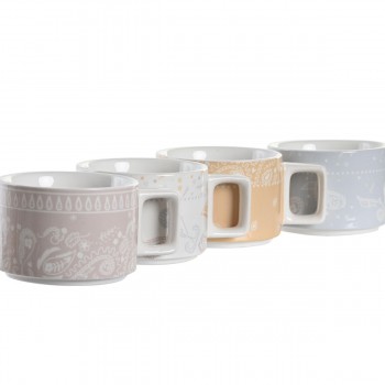 Набор из кофейных чашек DKD Home Decor Жёлтый Синий Белый Красный Металл Бамбук Dolomite 260 ml